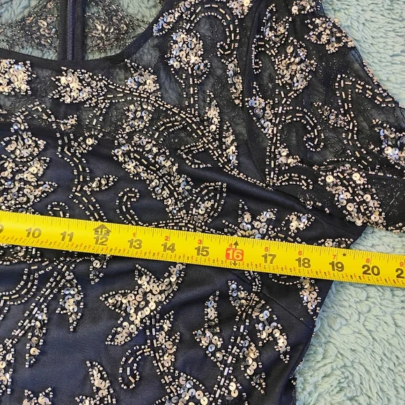 Adrianna Papell Navy and Gold Long Sleeve Gown - Picture 8 of 12